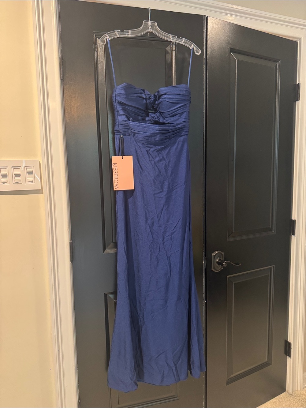 Navy Strapless Prom Dress